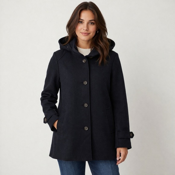 Lauren Ralph Lauren Jackets & Blazers - Lauren Ralph Lauren sz‎ 8 Aline Wool Blend Removable Hood Coat Regal Navy Blue